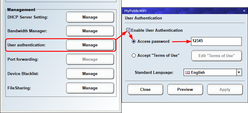 setup user authentication in mypublicwifi